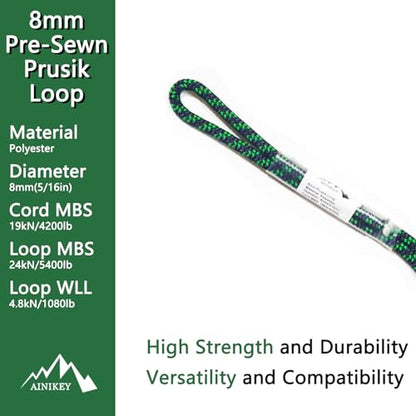 8mm (5/16") Sewn Prusik Loop 18 Inches / 24 Inches - Ideal for Arborist, Firefighting, Rigging, and Rescue Gear Black | 18 inch | Pack of 3 - color: Black | 18 Inch | Pack of 3