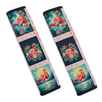 Universal Fit Seat Belt Cover for Adult Use, Stroller Pushchair High Chair, 2PCS Flamingo Tropical Animal Floral Plaid Harness Pads Strap Shock Absorption - color: Pattern 923