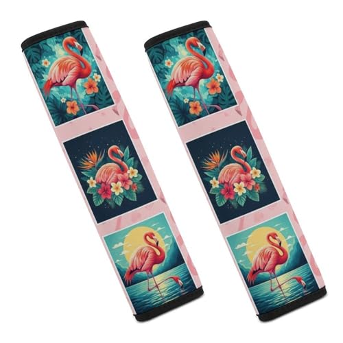 Universal Fit Seat Belt Cover for Adult Use, Stroller Pushchair High Chair, 2PCS Flamingo Tropical Animal Floral Plaid Harness Pads Strap Shock Absorption - color: Pattern 923