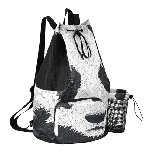 Animal Panda Print Black White Drawstring Bags Climbing Gym Bag With Water Bottle Holder Waterproof