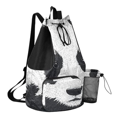 Animal Panda Print Black White Drawstring Bags Climbing Gym Bag With Water Bottle Holder Waterproof