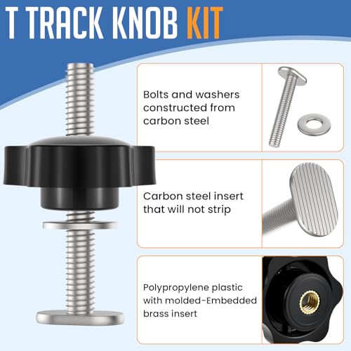 10 Packs 1/4-20 T Track Knob Kit, T-Track Accessory Includes 2" Hex Thread Knob Nuts with Washers and Star Knobs for Woodworking Jigs and Fixtures - size: Medium
