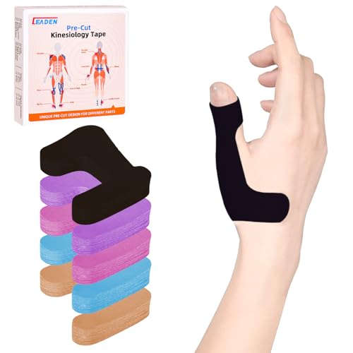 Precut Kinesiology Tape for Thumb (Right Hand), 40 Pcs - Thumb Support & Stability, Thumb Pain Relief Athletic Tape - Waterproof & Elastic, Breathable Hypoallergenic Latex-Free Tape, Black - color: Black, size: Right Hand