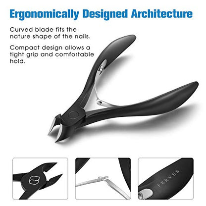 FERYES Precision Toenail Clipper for Thick or Ingrown Toenails, 4R13 Stainless Steel Nail Cutter, Manicure Pedicure Clipper - Black - color: Black