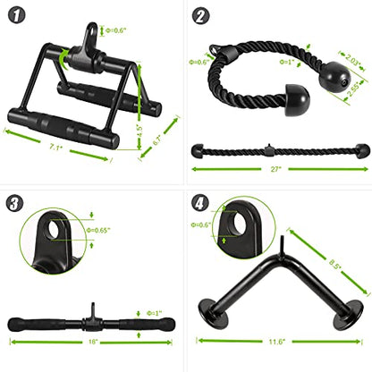 Cable Machine Attachments Combo, Heavy Duty Solid Steel LAT Pulldown Attachments with Exercise Handles & Ankle Straps, Home Gym Machine Accessories