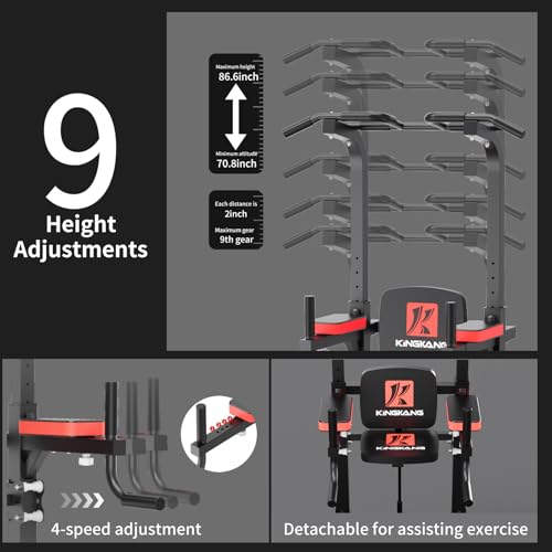 KINGKANG Assistive Power Tower,Dip Station & Pull Up Bar for Home Gym | Load 450 lbs|Suitable All Fitness Enthusiasts|9 Height Settings|Newly Upgraded
