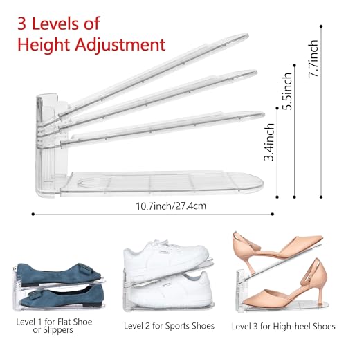 Yes!Fresh Shoe Slots Organizer, Adjustable Shoe Rack Stacker Storage Space Saver, Three Deck Shoe Rack Holder for Closet Organization (Clear, 2 Pack) - size: 2 Pack
