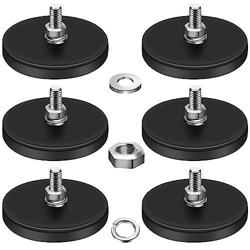 DIYMAG Rubber Coated Neodymium Magnets 1.69in 30lbs 6pcs | Anti-Scratch Large Magnet Base, with M5 Threaded Studs Nuts, Powerful Holding, For Light Bar, Camera, PTZ Installation - size: M5-30LB-1.69in