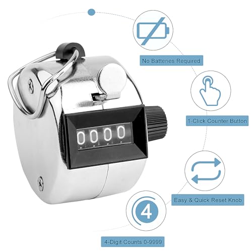 2 Pack Hand Tally Counter, 4-Digit Metal Mechanical Clicker | Battery-free manual counters with lanyards for people counting, lap tracking, golf, coaching, classrooms, inventory & events.