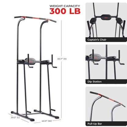 Sunny Health & Fitness Power Tower and Dip Station for Home Training | Multi-Function Strength Training, Pull-Up And Dip Stations, Padded Grips, Sturdy Frames, Captain's Chair