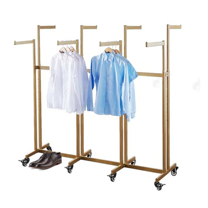 Floor Standing Metal Garment Rack - Heavy Retail Display Racks With Wheels, 8 Arms Clothing Rack, Square Tubing Portable Shirt Racks, Merchandise Display For Hanging Clothes (L-gold) - color: L-gold