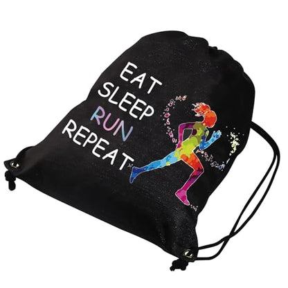 JYTAPP Runner Drawstring Bag Marathon Running Gifts Eat Sleep Run Repeat Drawstring Backpack Gifts for Runner, Athlete, Sprinter, Jogger, Cross Country & Track and Field, Black