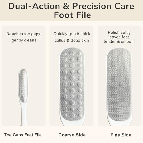 HANMU Dual-Sided Foot File & Toe Callus Remover Set - Durable Foot Scrubber | Smooths hands, feet, toes & cracked heels. Removes rough dead skin. Wet or dry use. Salon at home hygienic pedicure tool