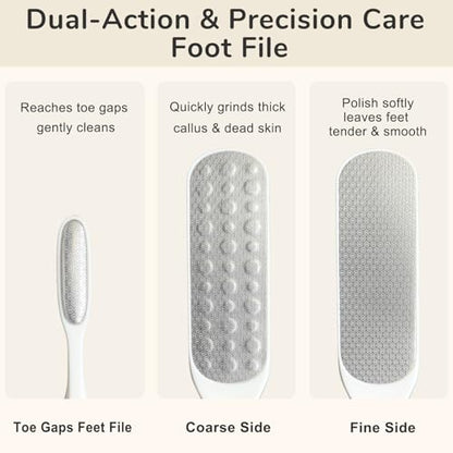 HANMU Dual-Sided Foot File & Toe Callus Remover Set - Durable Foot Scrubber | Smooths hands, feet, toes & cracked heels. Removes rough dead skin. Wet or dry use. Salon at home hygienic pedicure tool