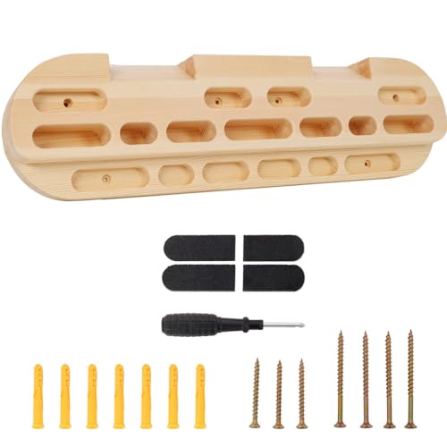 Wooden Climbing Hangboard Fingerboard Trainer for Rock Climbing Grip Strength Training, Wall Mounted Forearm Exerciser with Multiple Holds for Home Gym Workout