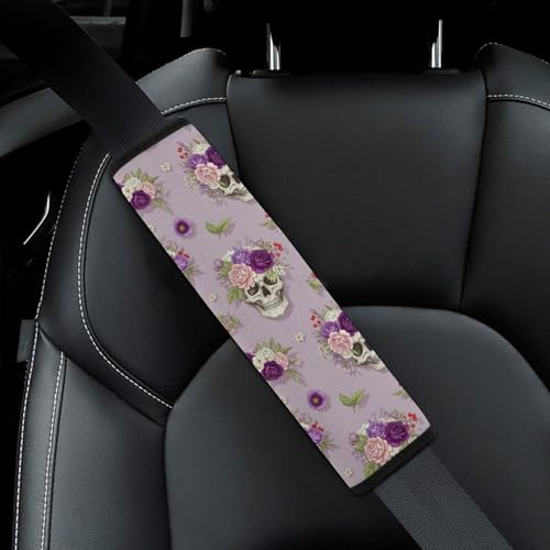 2 Pack Skull Rose Pink Seat Belt Shoulder Pad Breathable Shoulder Harness Cover for Child, All Vehicles, Neck and Shoulder Support - color: Pattern 257