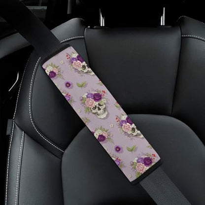 2 Pack Skull Rose Pink Seat Belt Shoulder Pad Breathable Shoulder Harness Cover for Child, All Vehicles, Neck and Shoulder Support - color: Pattern 257