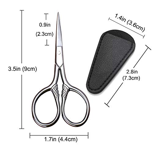 Small Precision Scissors, 3.5in Beauty Grooming Kit | Stainless Steel, Multi-Purpose Travel Tools for Facial Hair, Eyebrow, Eyelash, Beard, Moustache Trimming, with PU Sheath - color: Stainless Steel Color