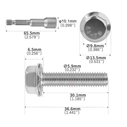 M6x30mm Serrated Flanged Hex Head Screws Bolts 25pcs HS/JXLS-10 | 304 Stainless Steel, External Hex Machine Screws, Equipped with Hex Sleeve, for Construction, for Automotive, for Industrial - size: M6x30mm
