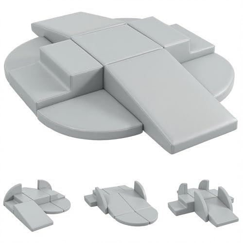 TODIBY 9-Piece Climbing Toys for Toddlers: Soft PU Leather Foam Blocks - Baby Climb and Crawl Activity Blocks - Kids Play Gym Equipment Indoor for Development(Grey) - style: Grey