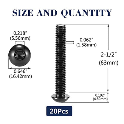 3/8-16 x 2-1/2" Button Head Socket Cap Bolts Screws, 20Pcs 304 Stainless Steel 18-8, Allen Hex Drive, Black Oxide by SG TZH(with Hex Spanner) - size: 3/8-16 x 2-1/2"