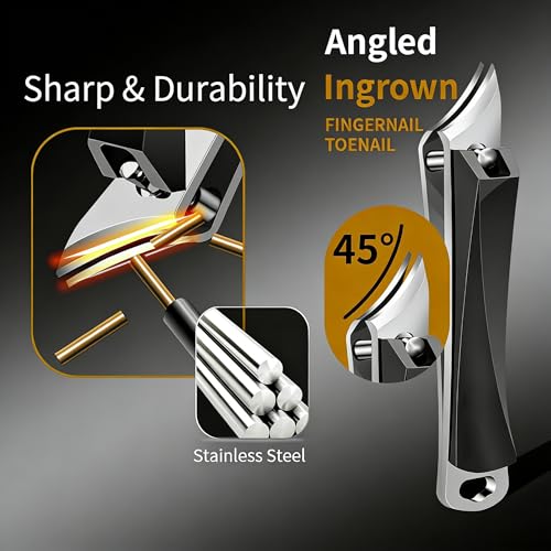 Heavy Duty Toe Nail Clippers for Men Angled Head for Seniors Thick Toenails | Toenail Clippers Stainless Steel Wide Jaws Opening Ergonomic Non-Slip Long Handle Nail Clippers Set（Silver） - color: A-3pc-silver