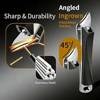 Heavy Duty Toe Nail Clippers for Men Angled Head for Seniors Thick Toenails | Toenail Clippers Stainless Steel Wide Jaws Opening Ergonomic Non-Slip Long Handle Nail Clippers Set（Silver） - color: A-3pc-silver