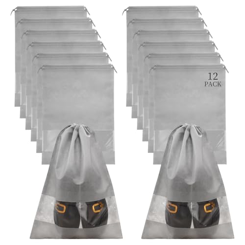 12 Pcs Portable Travel Shoe Bags, 17.3 x 12.6 Inches Waterproof Non-Woven Shoe Organizers Storage Bags, Large Drawstring Shoes Pouch Packing Organizers with Rope for Men, Women, Children (Grey) - color: Grey