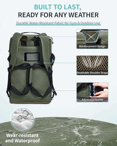 ECOHUB 40L Gym Bag for Women Men Water Resistant Sports Duffle Bag with Shoe Compartment & Wet Pocket, Travel Weekender Camping Backpack - color: Army Green