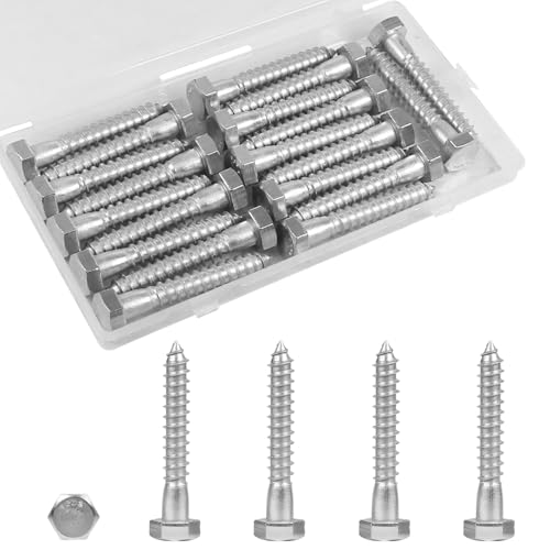 20 Pcs 5/16" x 2" Hex Head Lag Screws, 304 Stainless Steel Lag Bolts Hexagon Head Wood Screws Heavy Duty Large Screws for TV Mounts, Deck, Boat Repair - size: 5/16 x 2" (20 pcs)