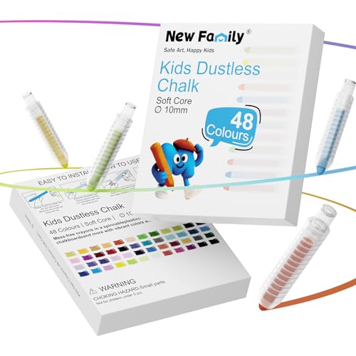 NewFamily 48-Color Dustless Chalk Set with Holders, Non-Toxic Washable Chalk for Kids, Blackboard & Sidewalk Art, Home Projects - style: 48Colors Chalk Set