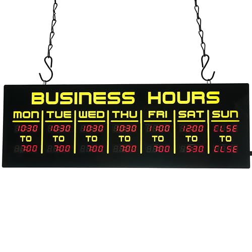 Digital Business Hours Sign by ELEMENT LUX - Electronic Programmable Hours of Operation Signs for Business with Ultra Bright LEDs for Glass Door - Remote and Hanging Kit - 16in x 5.5in, Yellow - color: Yellow and Red