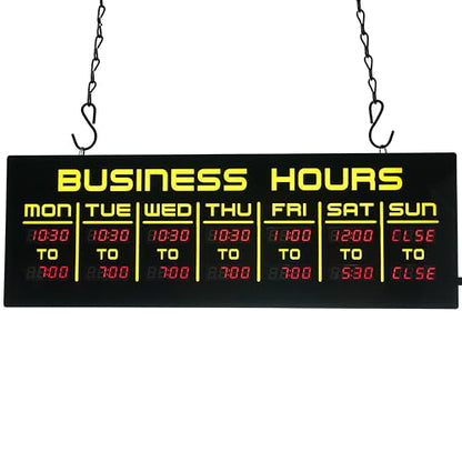 Digital Business Hours Sign by ELEMENT LUX - Electronic Programmable Hours of Operation Signs for Business with Ultra Bright LEDs for Glass Door - Remote and Hanging Kit - 16in x 5.5in, Yellow - color: Yellow and Red