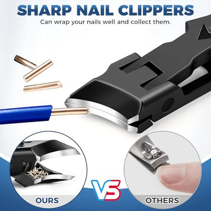 Toenail Clippers for Thick Toenails and Ingrown Nails | Heavy Duty Nail Clippers for Men with Wide Jaw Opening, Anti-Splash Slanted Curved Ingrown Toenail Clippers Nail Cutters - color: Black Slanted Nail Clippers