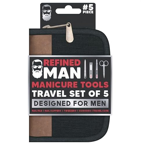BLKSMITH Refined Man Manicure and Pedicure Kit Set of 5 - Manicure Kit for Men - Nail Clipper Kit with Nail File, Clippers, Scissors, Tweezer & Travel Case - Designed for Men (Black) - color: Black