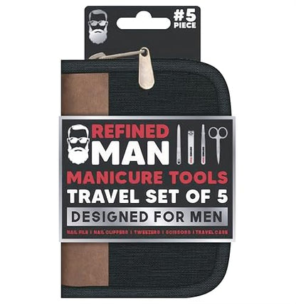 BLKSMITH Refined Man Manicure and Pedicure Kit Set of 5 - Manicure Kit for Men - Nail Clipper Kit with Nail File, Clippers, Scissors, Tweezer & Travel Case - Designed for Men (Black) - color: Black