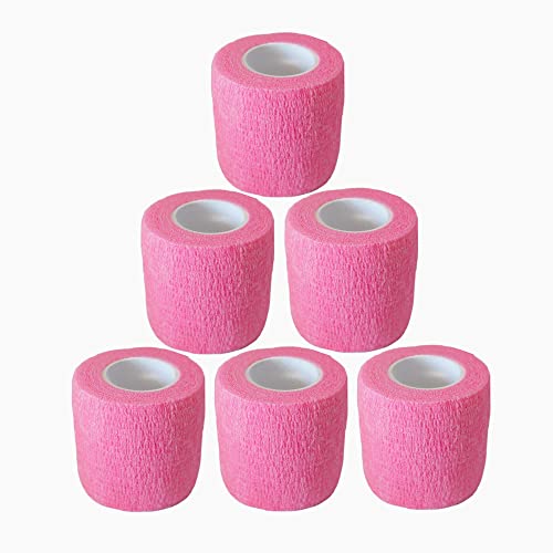 Baisunt 6 Pack 2 Inches Cohesive Bandage Self Adhesive Wrap Elastic Self Adherent Vet Wrap Breathable Self Stick Tape for Wrist, Ankle, Sports, Tatoo Wrap(5 Yards, Pink) - color: Pink, size: 2 Inch