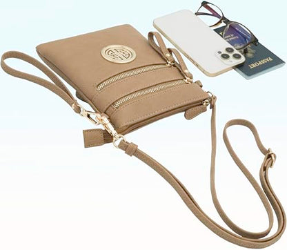 Solene Small Multi Zipper Pockets Crossbody Bag with Detachable Wristlet - color: Stone