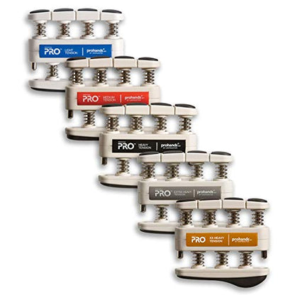 Prohands PRO Hand Exerciser, Finger Exerciser (Hand Grip Strengthener), Spring-Loaded, Finger-Piston System, Isolate and Exercise Each Finger - color: Blue, Red, Black, Gray, Orange - Pro, size: Set of Five (Light/Medium/Heavy/X-Heavy/XX-Heavy)