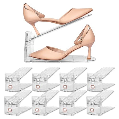 Yes!Fresh Shoe Slots Organizer, Adjustable Shoe Rack Stacker Storage Space Saver, Three Deck Shoe Rack Holder for Closet Organization (Clear, 8 Pack) - size: 8 Pack