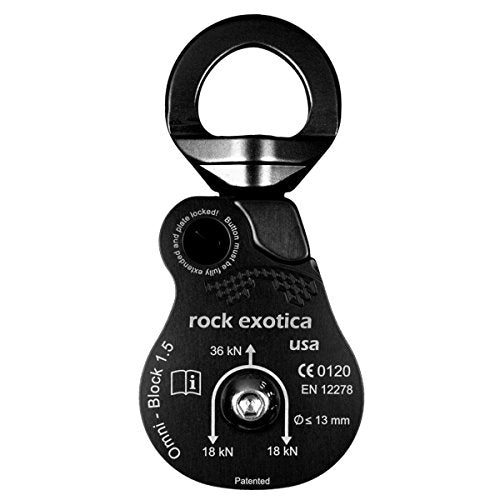 Rock Exotica Omni-Block Swivel Pulley – High-Strength Swivel Pulley with Sideplate Access for Rigging – Made in The USA - style: 1.5" Black