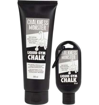 Liquid Gym Chalk - Mess-Free - Combo 2 Pack Premium Sweat Resistant Long Lasting Grip - Quick Dry Hand Grip for Gymnastics, Rock Climbing, Power Lifting and More - Chalkness Monster 200 & 50 mL Bottle