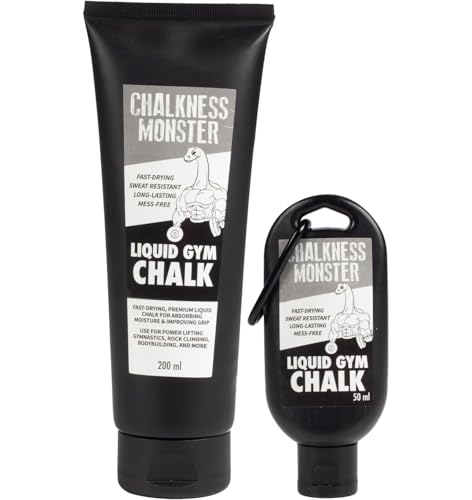 Liquid Gym Chalk - Mess-Free - Combo 2 Pack Premium Sweat Resistant Long Lasting Grip - Quick Dry Hand Grip for Gymnastics, Rock Climbing, Power Lifting and More - Chalkness Monster 200 & 50 mL Bottle