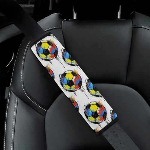Universal Soft and Comfortable Car Seat Straps Shoulder Pads for Girls and Boys, Most Cars, 1 Pair Football Graffiti Soccer Harness Pads Strap Comfortable Driving - color: Pattern 288