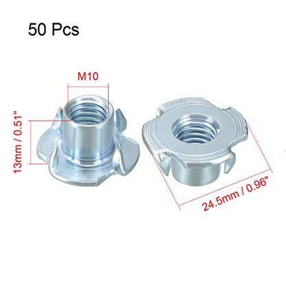 uxcell M10 4 Pronged Tee Nut T-Nut for Table Legs Rock Climbing Wall Woodwork Holds Wood Cabinetry 50Pcs - size: M10