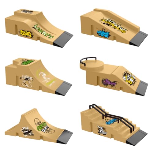 Fingerboard Skate Park Kit,Skateboard Finger Toys with 13 Pieces of Skateboards, Ramps, Skates, Scooters, Bikes and Caster Boards, Funny Mini Finger Board Skate Training Parts (Yellow) - color: Yellow