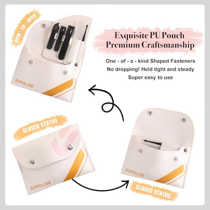 Manicure Set, Nail Care Kit with Carbon Steel Tools (Cuticle Nipper, Small & Large Nail Clippers, Ear Pick, Glass File), Portable Grooming Pouch, Manicure Set Nail Clippers - color: White