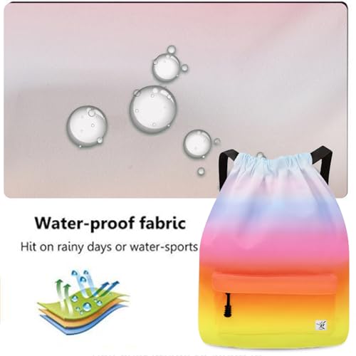 Waterproof Drawstring Bag, Gym Bag Sackpack Sports Beach Backpack for Men Women - color: 08-gradual Rainbow