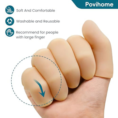 Povihome Finger Cots Protectors - Moisturizing Thumb and Finger Covers - Thickend Version - Elastic Cracked Silicone Finger Sleeves to Protect Cracked, Peel Finger and Other Finger Pain (Beige, 10PCS) - color: Beige, size: Medium (10PCS)