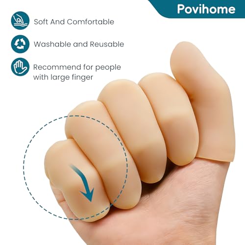 Povihome Finger Cots Protectors - Moisturizing Thumb and Finger Covers - Thickend Version - Elastic Cracked Silicone Finger Sleeves to Protect Cracked, Peel Finger and Other Finger Pain (Beige, 10PCS) - color: Beige, size: Medium (10PCS)